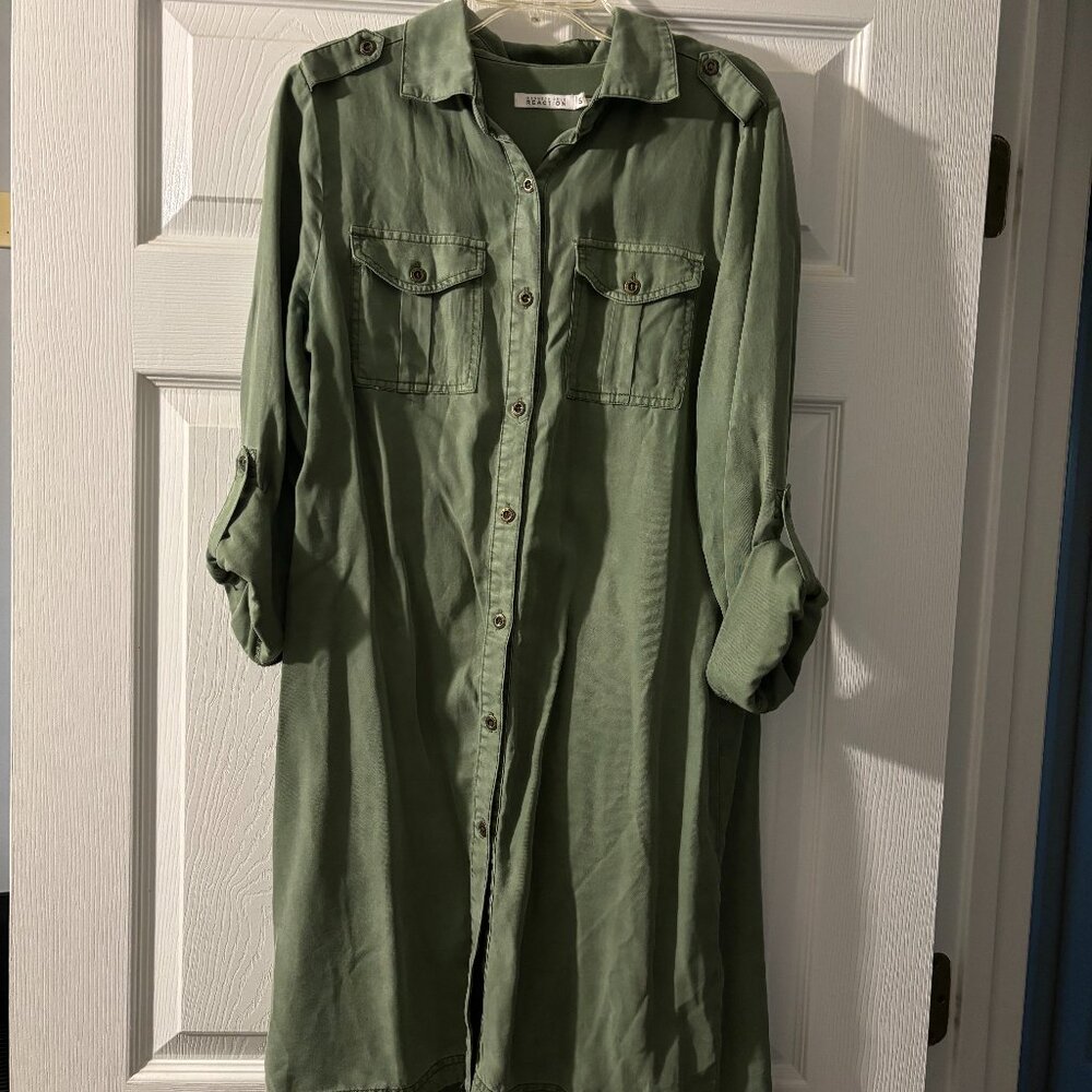 Kenneth Cole - Army Green roll-sleeve shirt dress Small